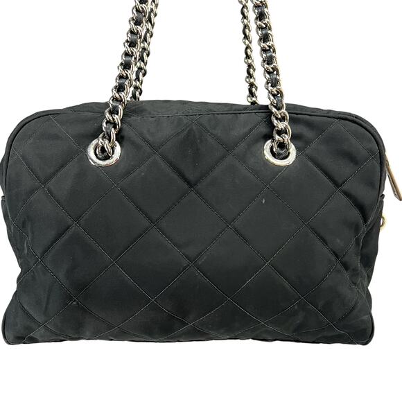 Prada Tessuto Impuntu Shoulder Bag Black Quilted Nylon Chain Leather Strap - Picture 5 of 16